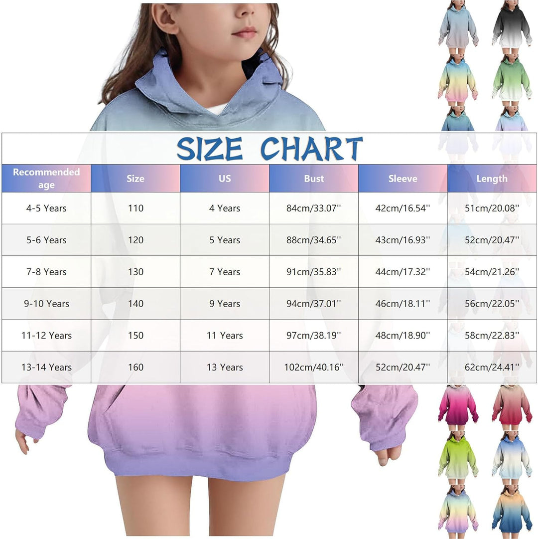 Hoodie Mädchen Oversize Kapuzenpullover Farbverlauf Mode Sweatshirt Casual Pullover mit Kapuze Tasch