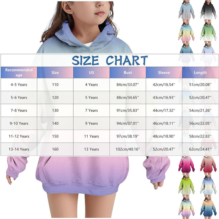 Hoodie Mädchen Oversize Kapuzenpullover Farbverlauf Mode Sweatshirt Casual Pullover mit Kapuze Tasch