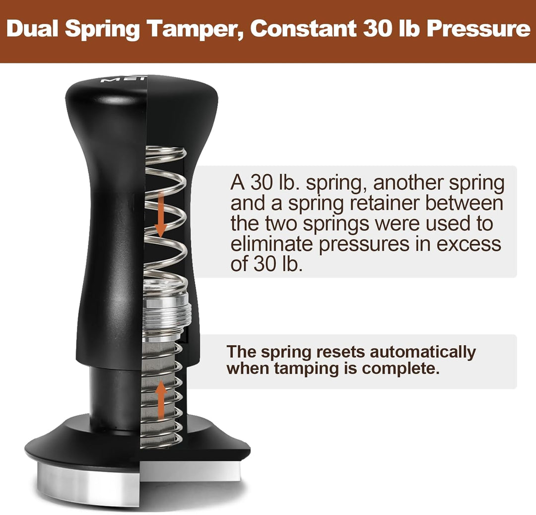 MEION Espresso Tamper 53.3mm, Kaffee Tamper, auf 30 lbs Anpressdruck kalibiriert, Dual Federbelastet