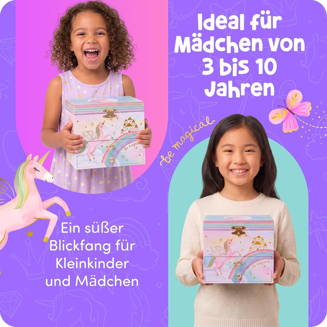 Musikalisches Einhorn-Schmuckkästchen für Mädchen – Kinderspieluhr mit drehendem Einhorn, Einhorn-Ge
