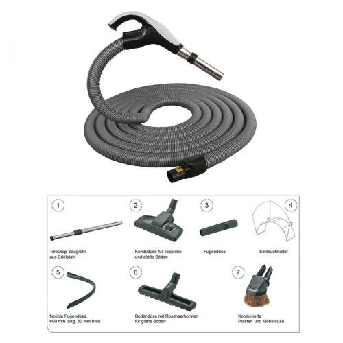 Schlauch Set mit SWIVEL-Saugschlauch 8-teilig, passend für BVC EBS Zentralstaubsauger, Länge 7,5M