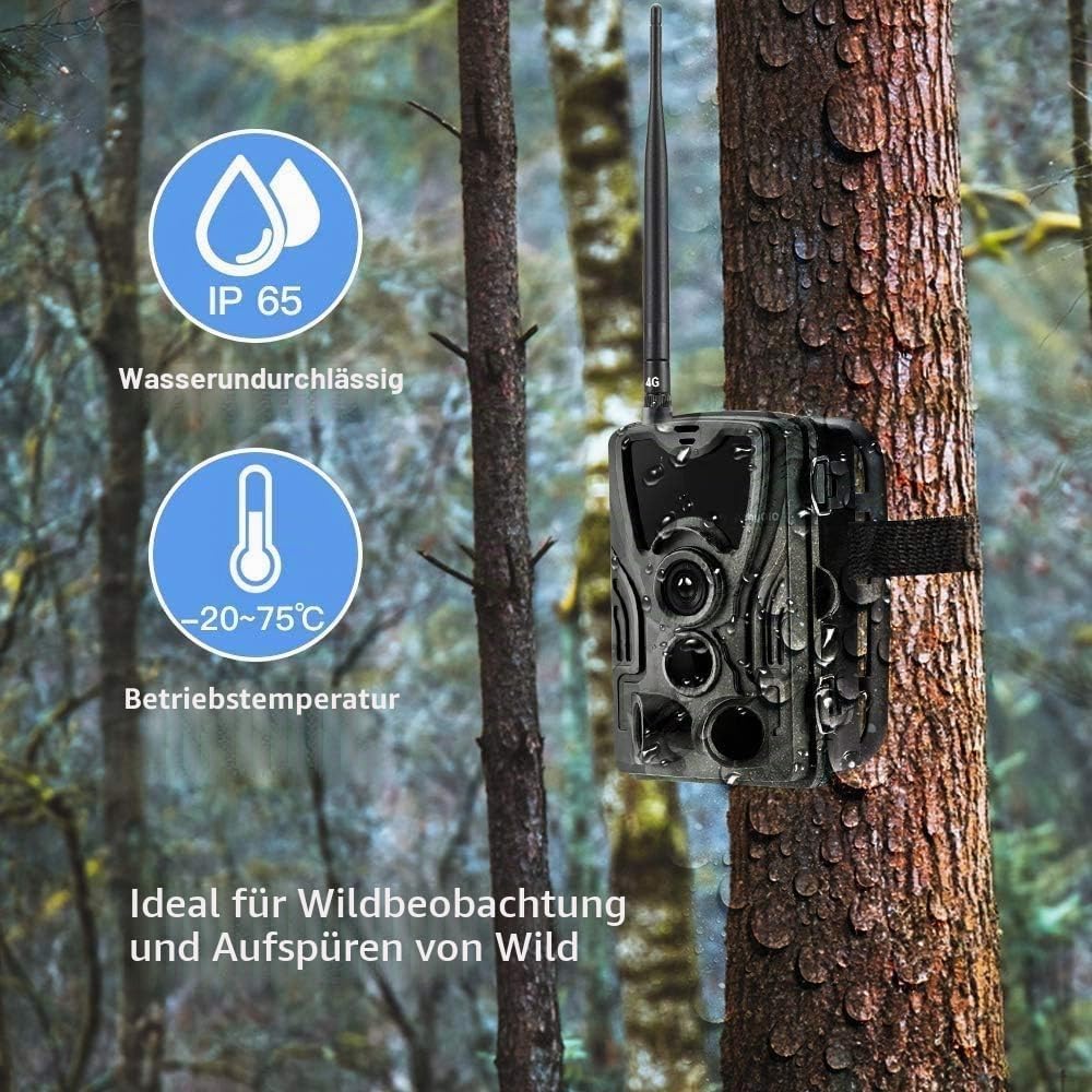 Wildkamera 4G APP 120 MP 4K, Wildtierkamera mit SIM-Karte, Telefon-Sende-Foto, Nachtsichtkamera 850n