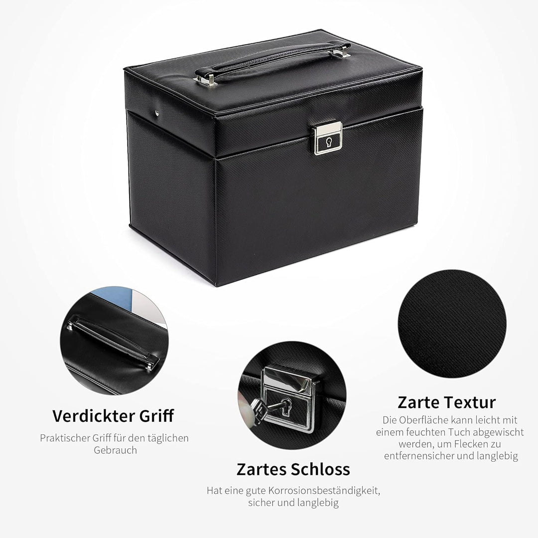 AdelDream Schmuckkasten Schmuckkästchen mit 2 Schubladen abschliessbarer Schmuck-Organizer mit Spieg