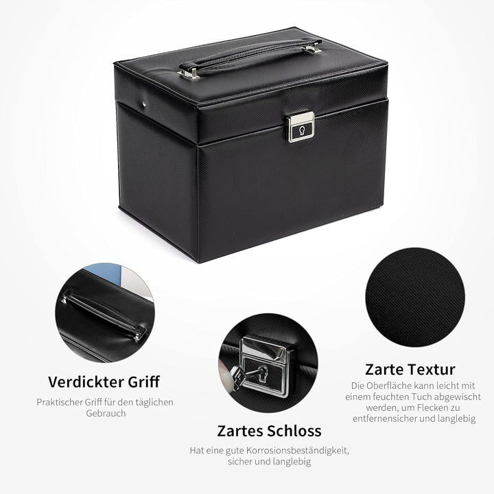 AdelDream Schmuckkasten Schmuckkästchen mit 2 Schubladen abschliessbarer Schmuck-Organizer mit Spieg