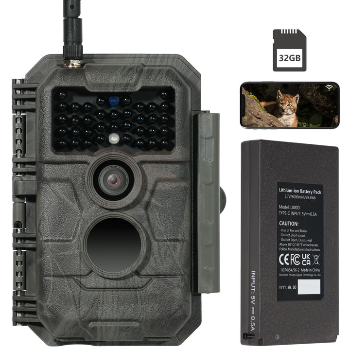 GardePro E6P Max Wildkamera WLAN, Wiederaufladbare 8000mAh Batterie, integrierte SD Karte, 64MP 1296