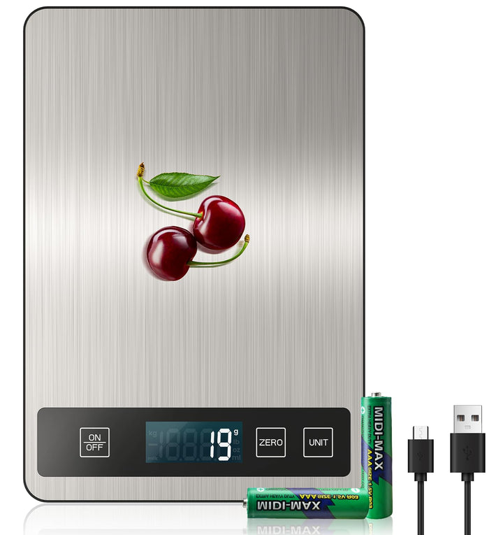 Digitale Küchenwaage, USB C Elektronik Küchenwaage, 15 kg Hochpräzise 1g/0.1oz Lebensmittelwaage, Pr