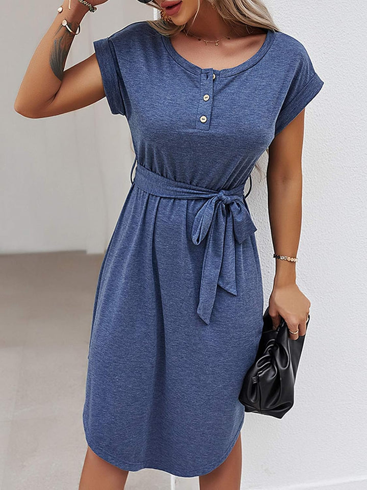 Bequemer Laden Sommer Damen Kleid Knopfleiste Kurzarm Locker Sommerkleid | Elegant Sommerkleider Kle