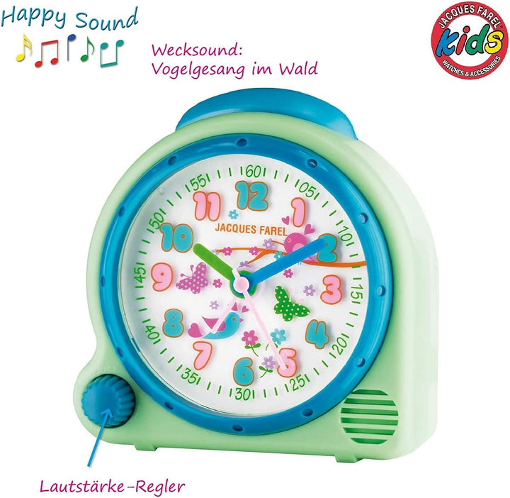 JACQUES FAREL HappySound Kinderwecker Soundwecker Hellgrün Mint mit Melodie Vogelgesang im Wald, Lau