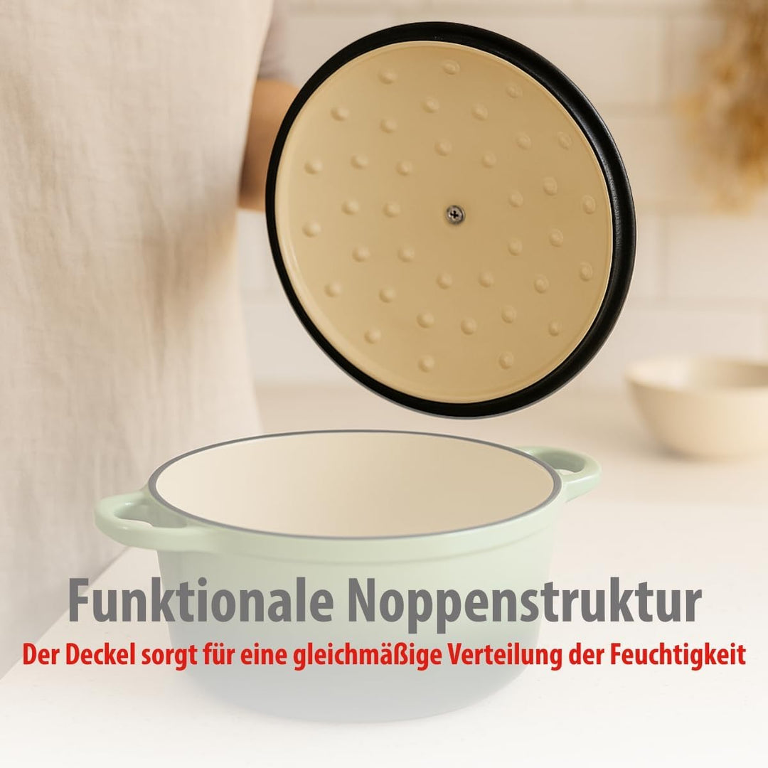 alpina Dutch Oven – Gusseisen Topf Induktion 3,8L Ø24cm - Schmortopf mit Deckel – Gusseisen Bräter S