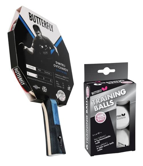 Butterfly Dimitrij Ovtcharov Set Sapphire Tischtennisschläger + 6 Tischtennisbälle | Einsteiger &amp; Fo