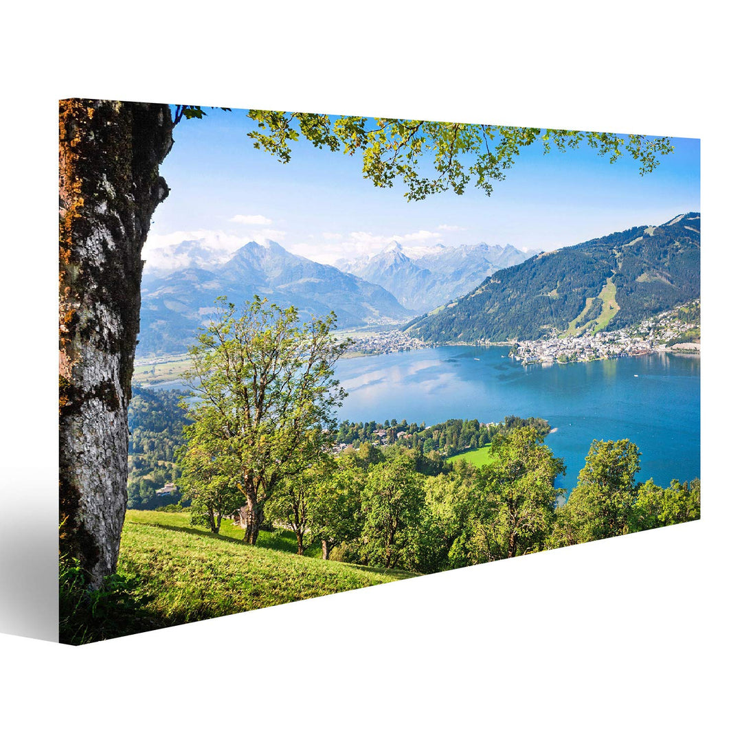 Bild Bilder auf Leinwand Schöne Landschaft mit Alpen und Bergsee in Zell am See, Österreich Wandbild