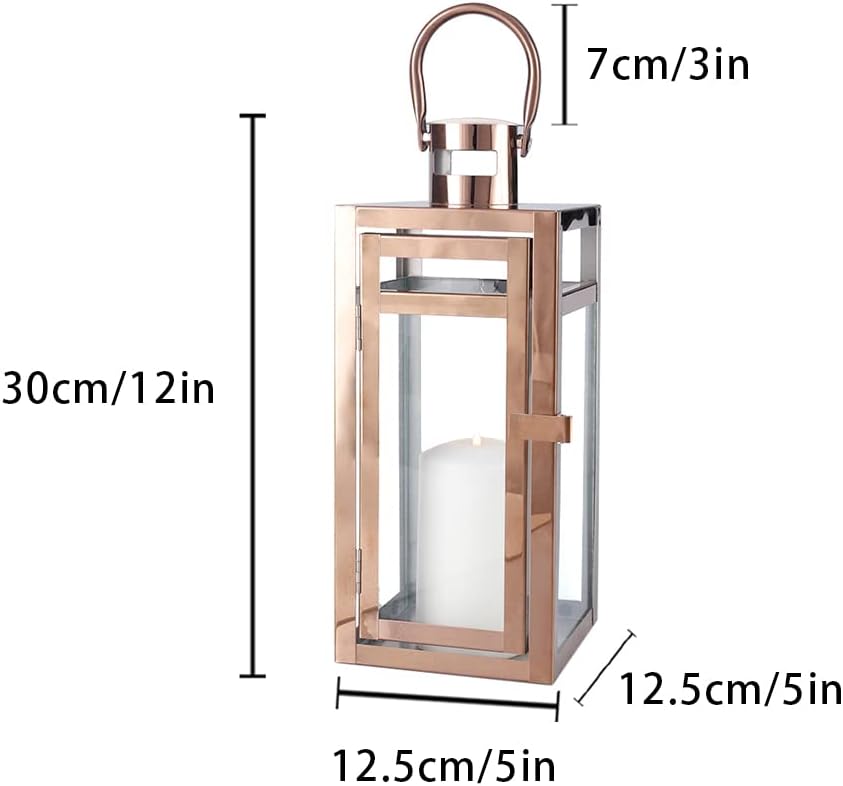 TRIROCKS Edelstahl Kerze Laterne 30,5cm Hoch Glas Hängende Kerzenständer Windlicht für Hochzeitsgesc