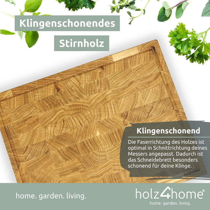 holz4home® Schneidebrett M aus Eichenholz I Stirnholz Würfelmuster Echtholz Brett I Hackbrett Steakb