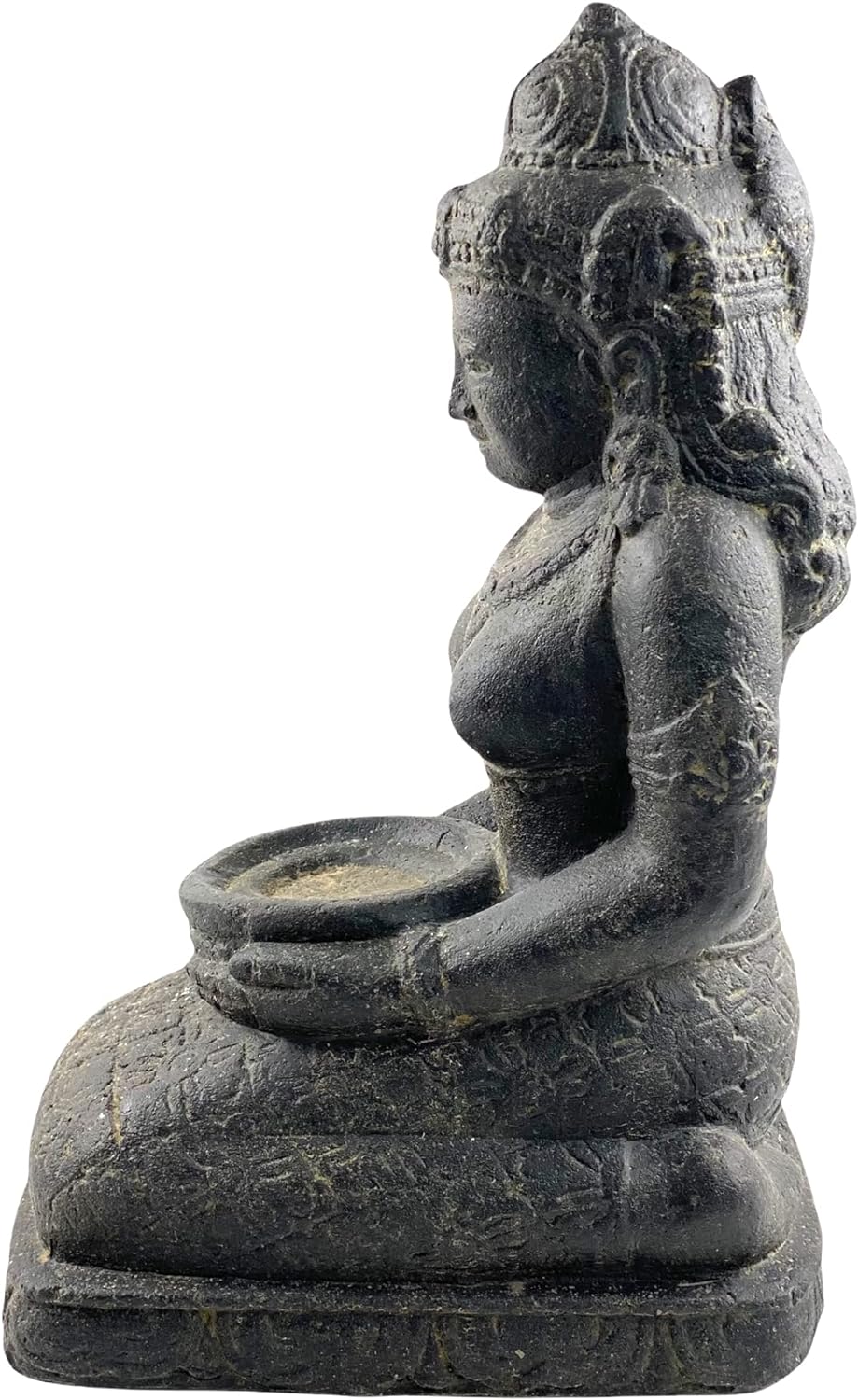 FaHome Dewi Sri Stein Statue Lavasand Schale ca. 50 cm Sitzend Garten Skulptur Guss Figur Buddha