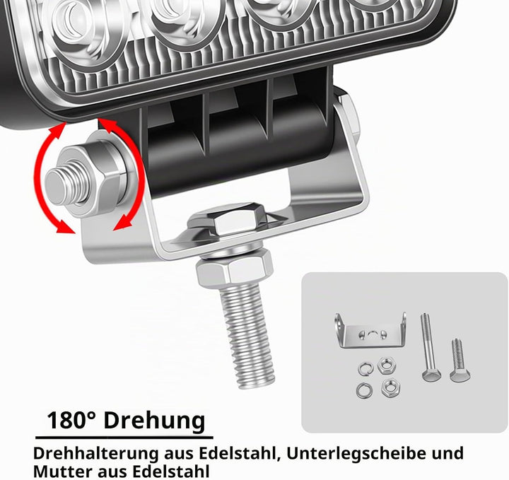 Willpower 10pc LED Scheinwerfer 4‘’ 10cm 48W LED Arbeitsscheinwerfer 12V 24V Flutlicht Zusatzscheinw