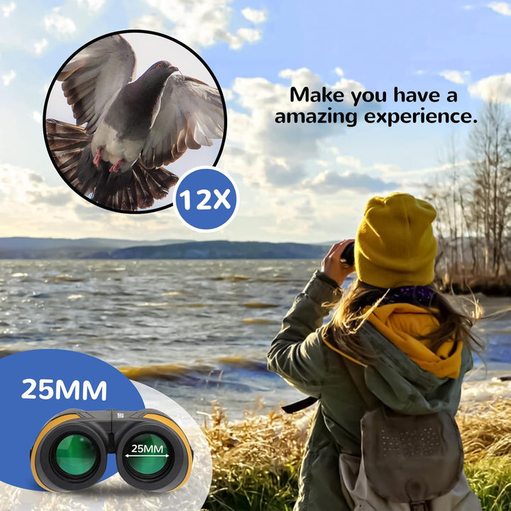 QUNSE 12x25 Kompakt Fernglas Kinder Erwachsene Ferngläser Klein mit Nachtsicht Schwachem Faltbares E