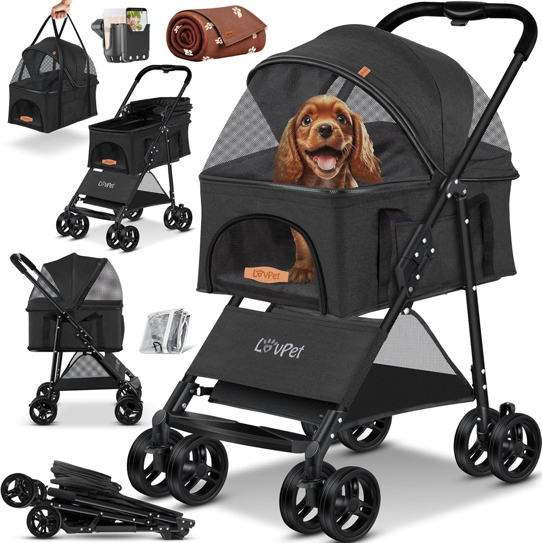 LOVPET® Hundewagen 2in1 Hundebuggy Hundebox Transporttasche Faltbar klappbar bis 20kg Haustiere Bugg