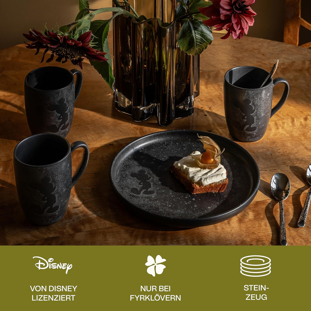 Disney Hochwertiger Schwarzer Steinzeug Kuchenteller mit ikonischer Mickey Mouse Silhouette, 22 cm -