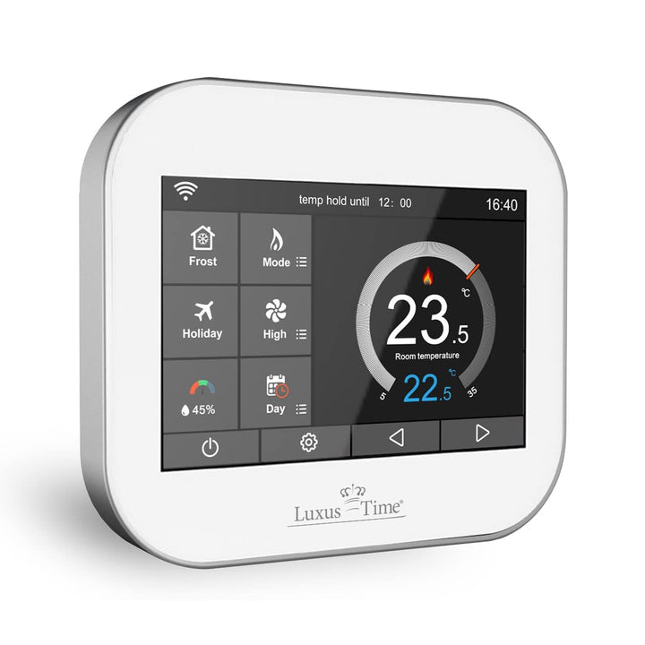 WLAN-fähiges Raumthermostat für elektrische Heizungen in Weiss mit Kindersicherung
