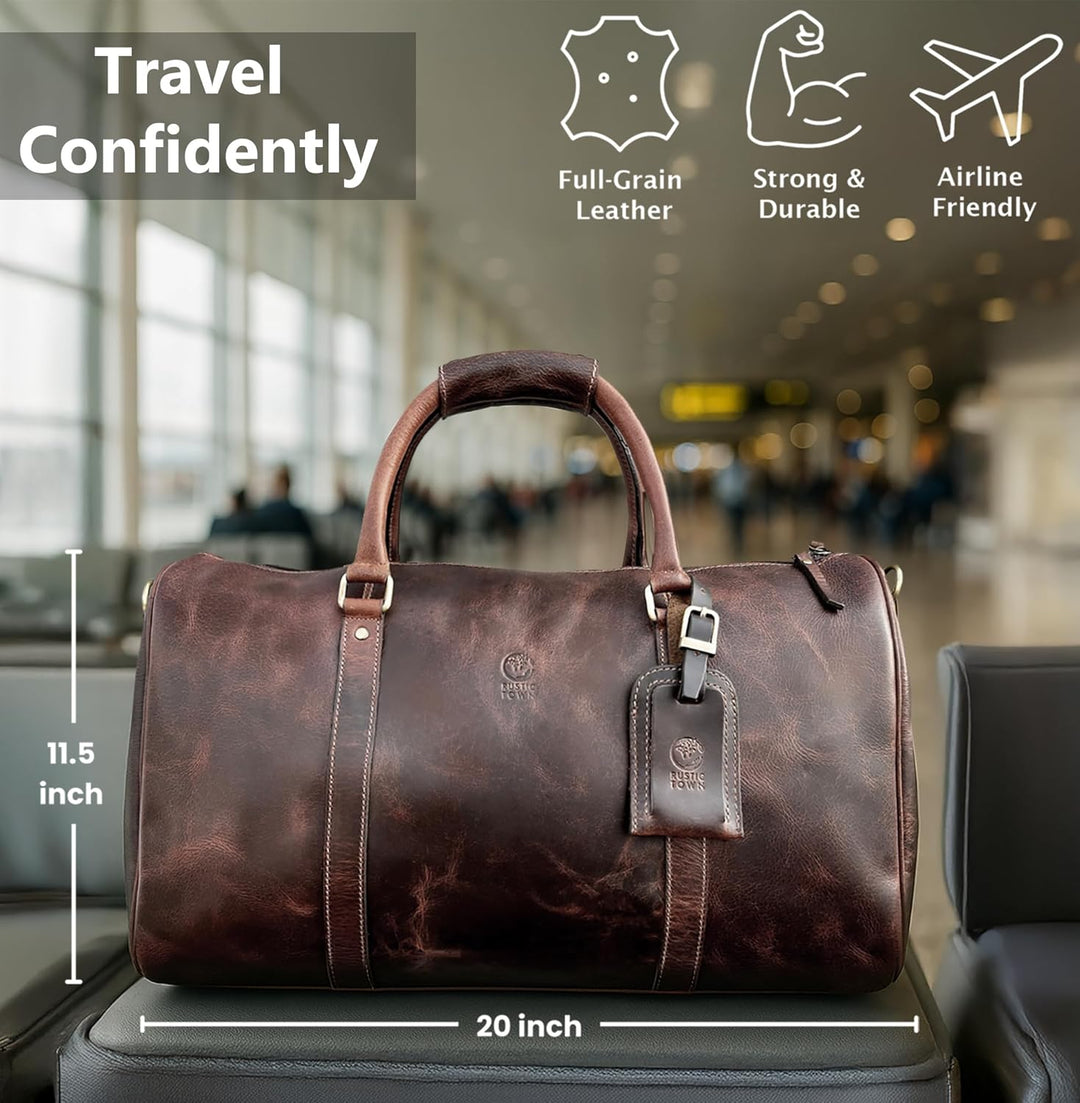 Rustic Town gross Leder Reisetasche - Carry On Vintage Umhängetasche Duffel Bag Weekender Tasche für