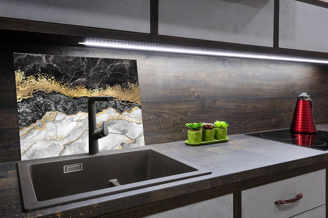 SmartDecoration Herdabdeckplatte Ceranfeldabdeckung aus Glas 60x52 cm Einteilig Motiv "Marmor" Schwa