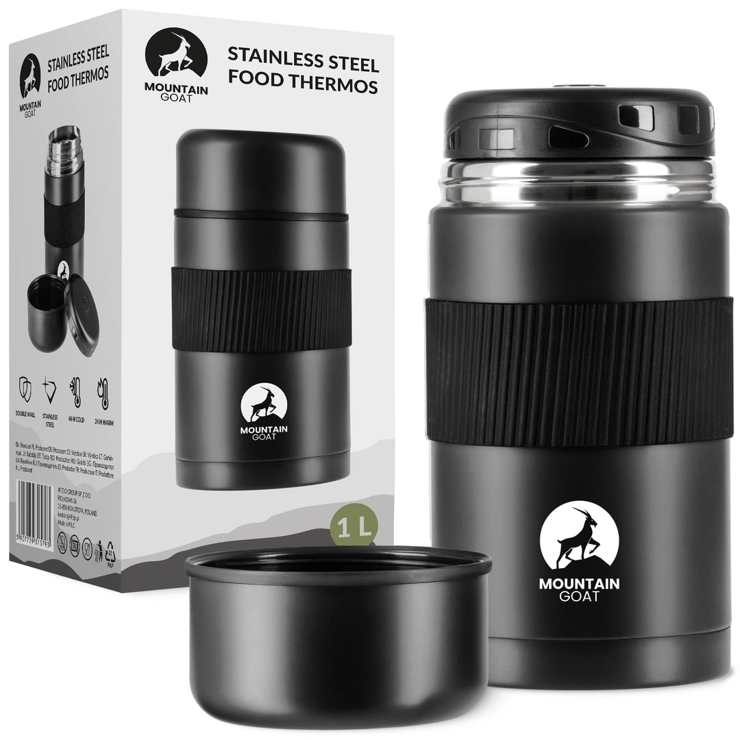 MOUNTAIN GOAT Thermobehälter für Essen 1L aus Edelstahl, Doppelwandig, Druckentlastungsventil, Isoli