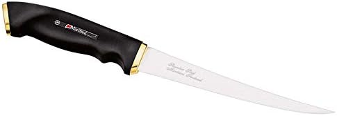 Marttiini Finnisches Filetiermesser, Klinge 15 cm, Kautschuk-Griff, Lederscheide Mit Gravur, Mit Gra