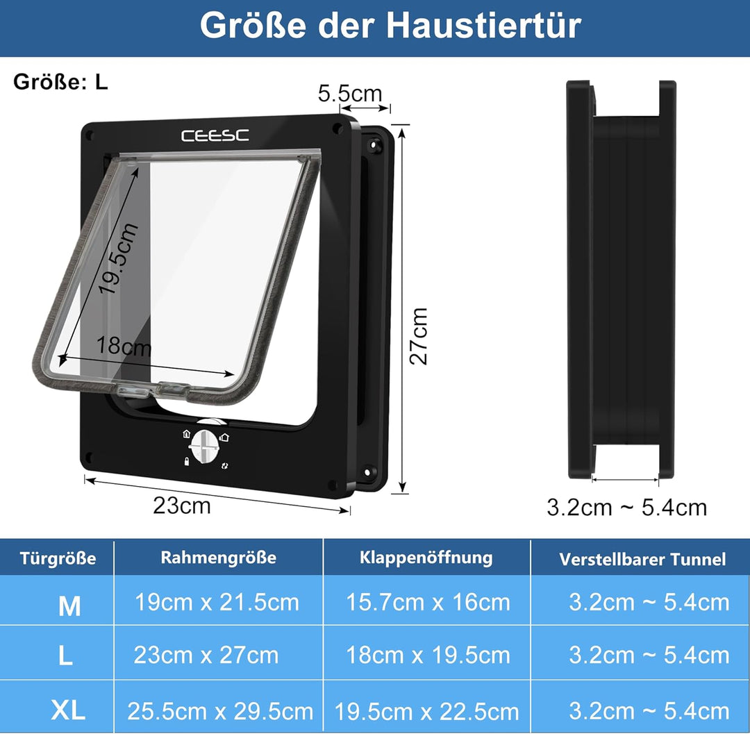 CEESC Grosse Katzenklappe, magnetische Haustiertür mit 4-Wege-Drehverschluss für kleine Hunde und Ka