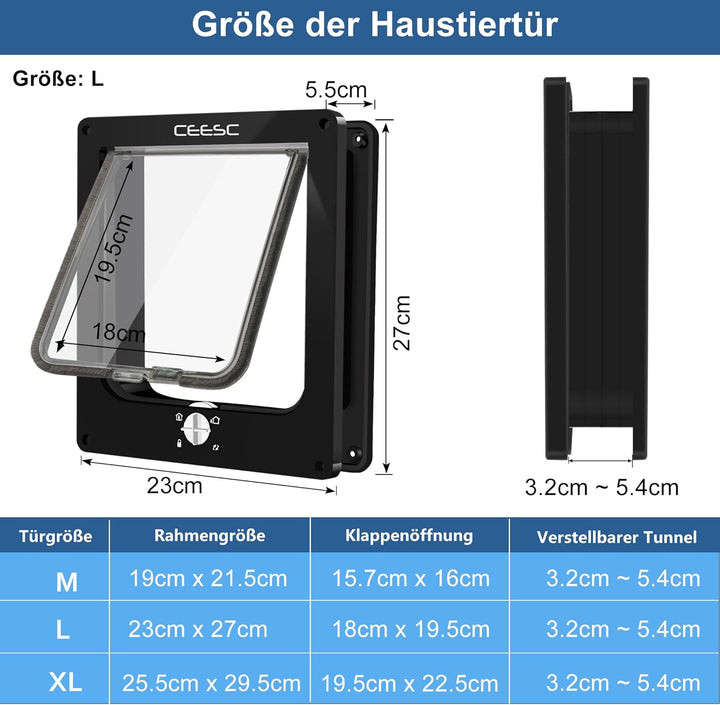 CEESC Grosse Katzenklappe, magnetische Haustiertür mit 4-Wege-Drehverschluss für kleine Hunde und Ka
