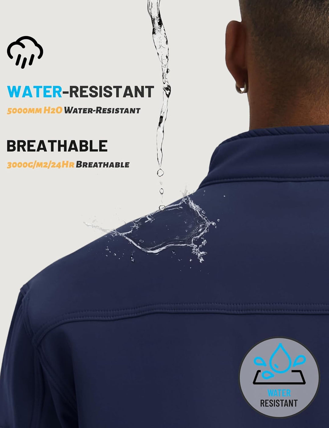 TACVASEN Herren Softshell Jacke Winddichte Warme Fleece Outdoorjacke Übergangsjacke mit Reissverschl