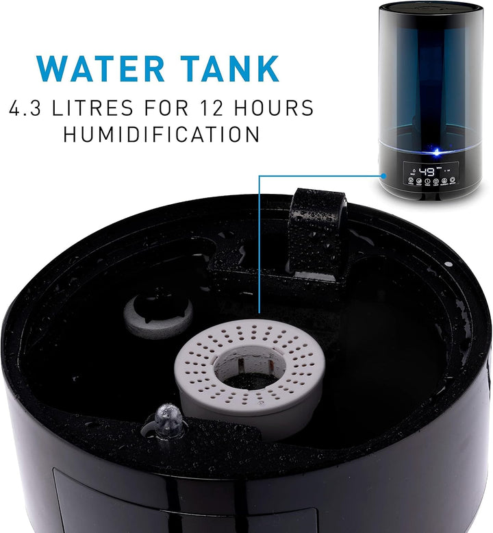 Grundig Luftbefeuchter und Aroma Diffuser 4,3L - Diffuser Ätherische Öle - Humidifier mit Hygrometer