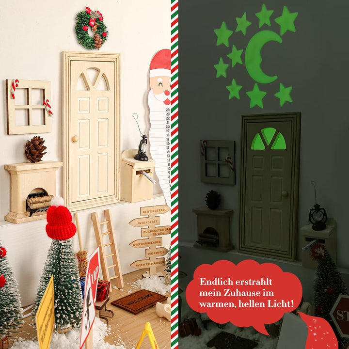 75Pcs Wichtel Zubehör mit Briefe Weihnachten Wichteltür Komplettset, Elfentür Beleuchtet Miniatur Wi