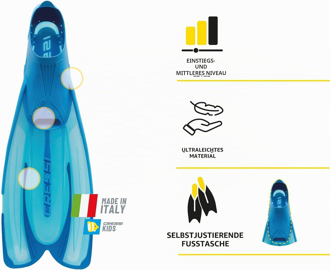 Cressi Agua Premium Flossen Self Adjusting zum Tauchen, Apnoe, Schnorcheln und Schwimmen Gelb 45/46
