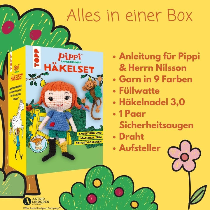 TOPP Pippi Langstrumpf - Das offizielle Häkelset zum 80. Geburtstag: Anleitung, Misch-Garn in 9 Farb