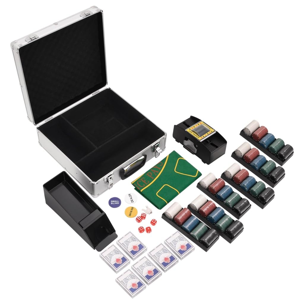 vidaXL Pokerchips Set 600 STK., Pokerkoffer mit Buttons Chips Würfeln, Pokerset Spielkarten Set mit