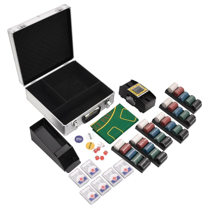 vidaXL Pokerchips Set 600 STK., Pokerkoffer mit Buttons Chips Würfeln, Pokerset Spielkarten Set mit