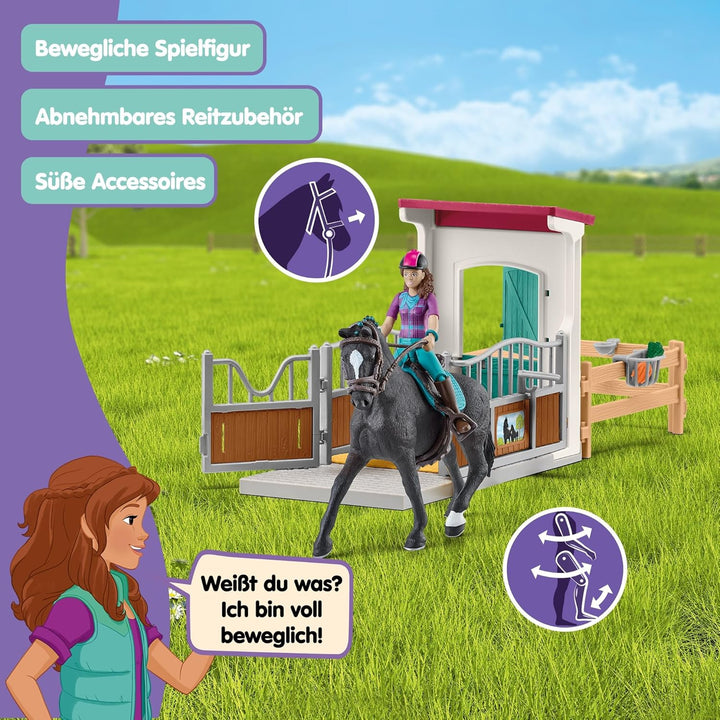 schleich Horse Club | Pferdebox mit Lisa & Storm 42709 | Set inkl. Stall, bewegliche Mädchenfigur, P
