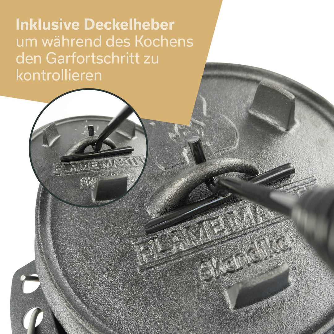 Skandika Dutch Oven Flame Master 8,5 L | Gusseisen Topf zum Kochen, inkl. Rezeptbuch der Sauerländer
