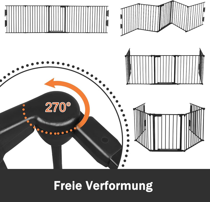 LARS360 Kaminschutzgitter 300cm mit Tür, 5 Elemente Faltbares Ofenschutzgitter & Absperrgitter, Lauf