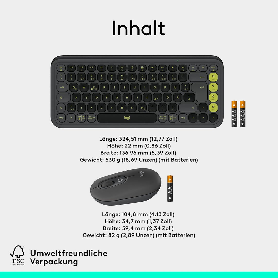 Logitech POP ICON Combo, Bluetooth-Tastatur-Maus-Set, Komfortables Tippen, programmierbare Tasten, l
