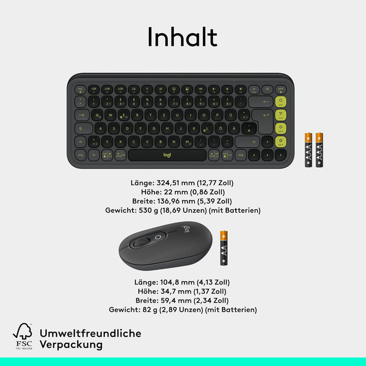 Logitech POP ICON Combo, Bluetooth-Tastatur-Maus-Set, Komfortables Tippen, programmierbare Tasten, l