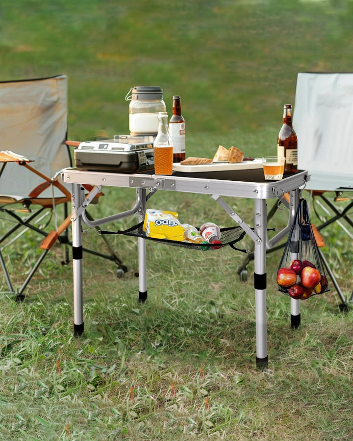 Sportneer Klapptisch, 2 Verstellbare Höhe Camping Tisch mit Mesh Aufbewahrungsmöglichkeit, 60 x 40cm