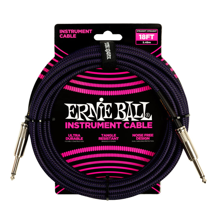 Ernie Ball Geflochtenes Instrumentenkabel Gerade (18 ft), Lila/ Schwarz, 5,5 m Lila/schwarz 5,5 m Ge