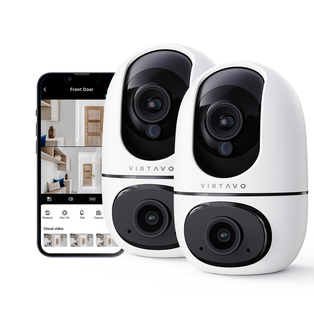 VIRTAVO XD1 WLAN Dual Kamera Überwachung Innen, 2 Ansichten Gleichzeitig, Ohne ABO, Smart Tracking,