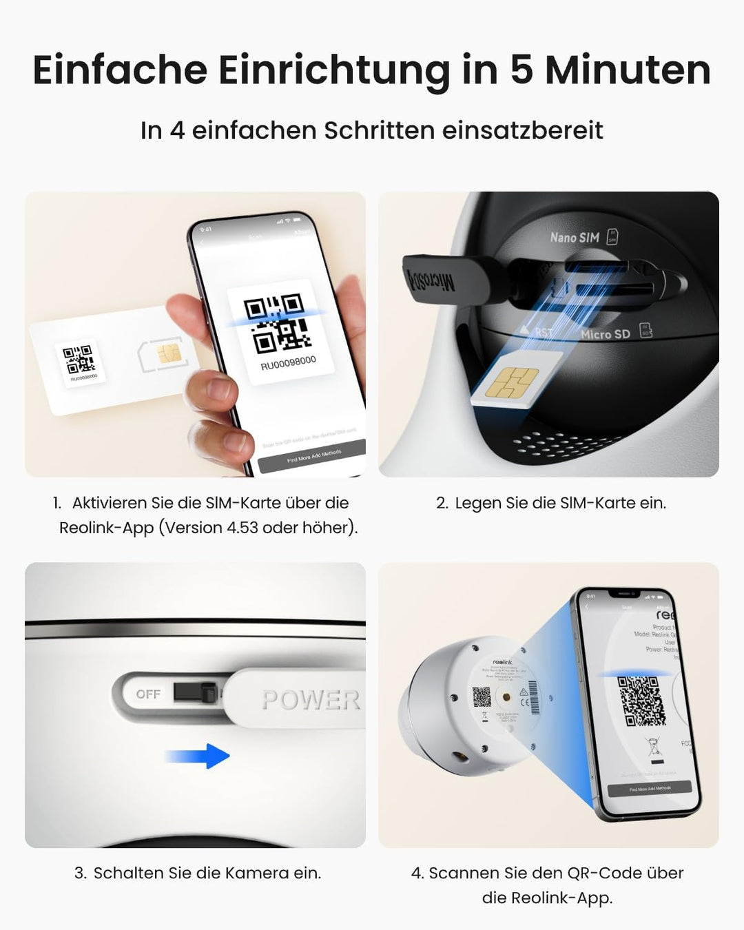 Reolink 4K 3G/4G LTE Überwachungskamera mit SIM Karte, 355°&amp;140° PTZ Solar Kamera Outdoor mit 8MP Fa