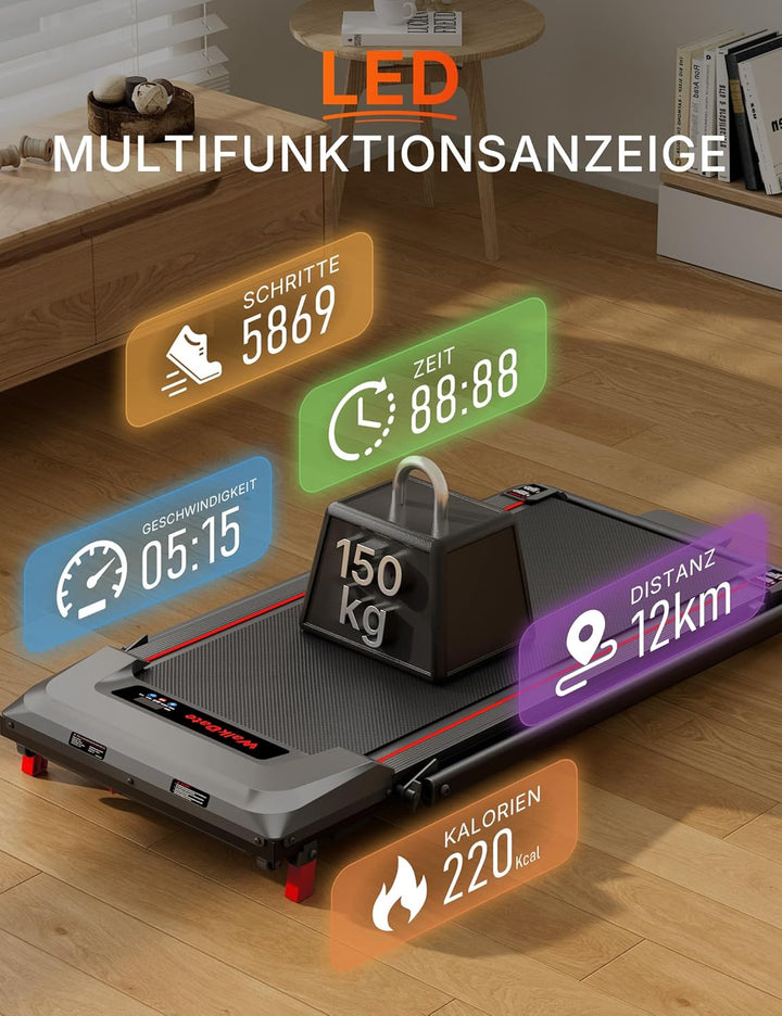Laufband mit 5% Steigung, Kompaktes Untertisch-Laufband für Haus und Büro, Tragbare Laufmaschine mit