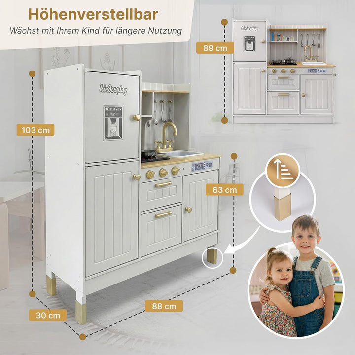 Kinderküche Holz mit Licht & Sound – Grosse Spielküche aus Holz mit Zubehör, Spüle, Herd & Backofen