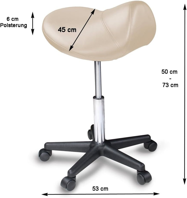 Sattelhocker - Extra breiter Sattelsuhl - Drehhocker Arbeitshocker Rollhocker mit Sattelsitz für Bür