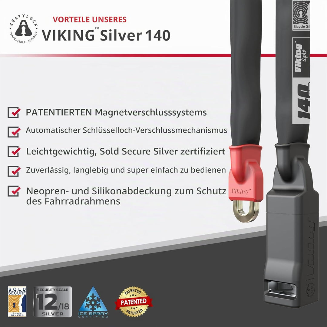 Seatylock Viking Fahrrad Kettenschloss mit Schlüssel – Patentiertes diebstahlsicheres Fahrradschloss