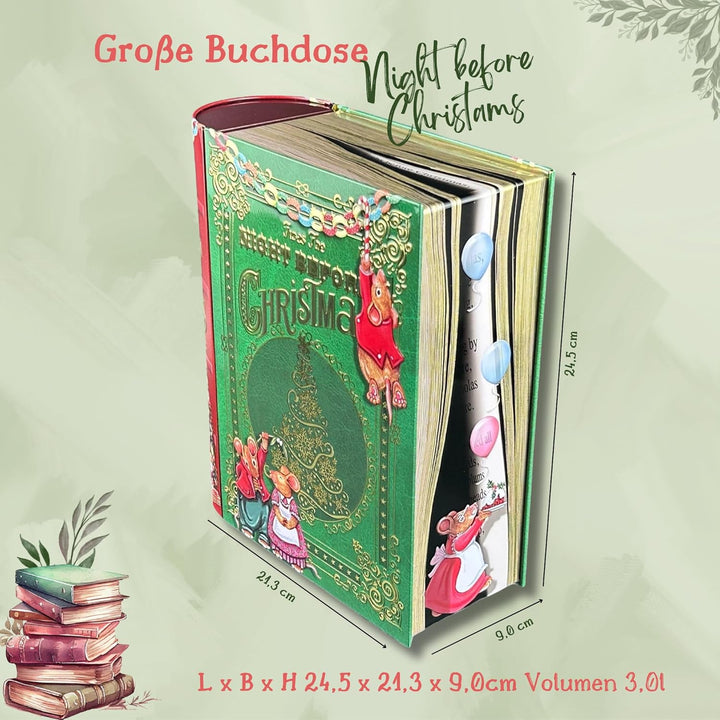 Grosse Buchdose Night Before Christmas - Aufbewahrungsdose, Keksdose, Blechdose - aufwändig geprägt